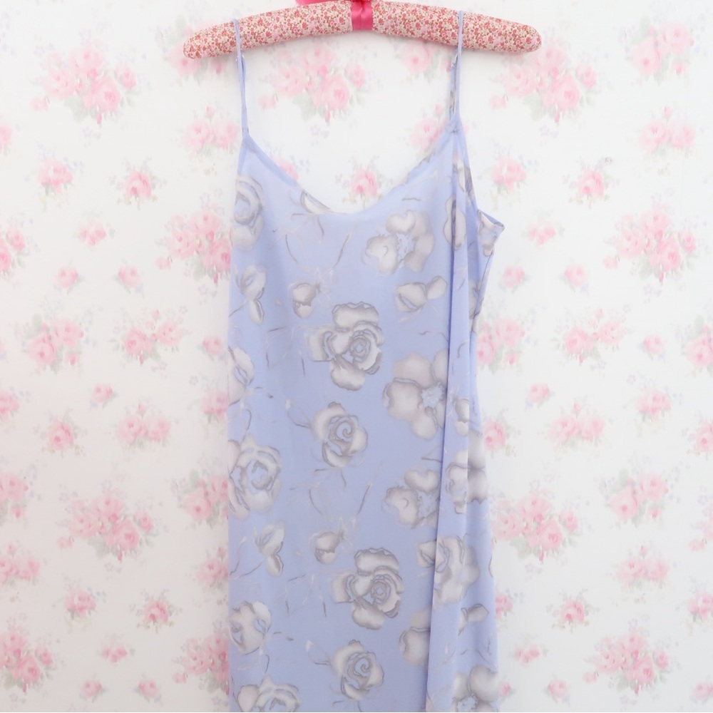 Y2K Blue Floral Midi Slip Dress Nightgown — Fairy Grunge - Picture 3 of 3